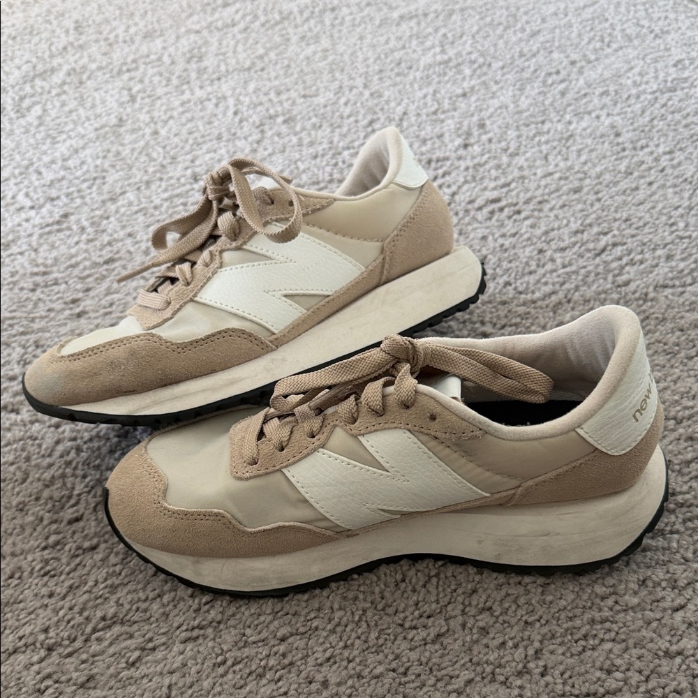 New Balance Tan and White Athletic Shoes